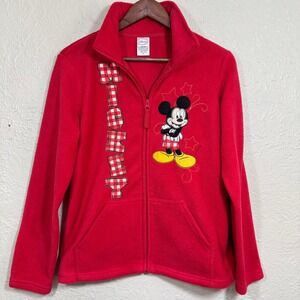Disney Mickey Mouse Fleece Jacket Small Patchwork Plaid Felt Applique‎ Y2K Retro